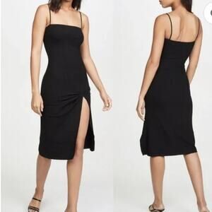 Reformation Scala Black Ribbed Knit Spaghetti Strap Midi Dress Size S Side Slit